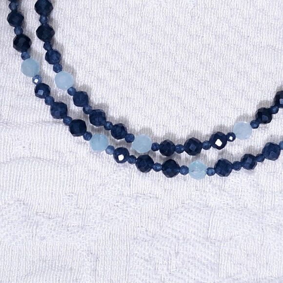 🆕️ 18" Genuine Blue Sapphire Aquamarine Beaded Necklace faceted gemstone silver - Picture 8 of 9